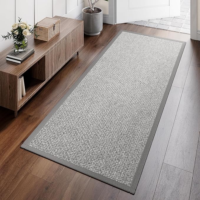 Washable Hallway Runner Rug 2x6 Jute Like Kitchen Runner Mat Rugs Non Slip, Woven Soft Entryway Farmhouse Runner Boho Floor Carpet for Indoor Laundry Hall Backdoor Bedroom Living Room, Grey