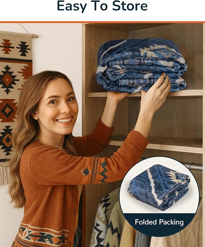Area Rug 2x3 Rug Machine Washable Non-Slip Low Pile Print Pattern Western Rug for Living Room Bedroom Entryway Tribal Series -Darkblue