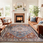 8x10 Large Area Rugs for Living Room, Washable Vintage Rugs-Low Pile Carpet, Non-Slip Soft Distressed Printed Patterns Rugs for Bedroom, Dining Room, Rust Brown
