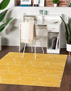 Unique Loom Trellis Frieze Collection Area Rug - Geometric (4' Square, Yellow/ Ivory)