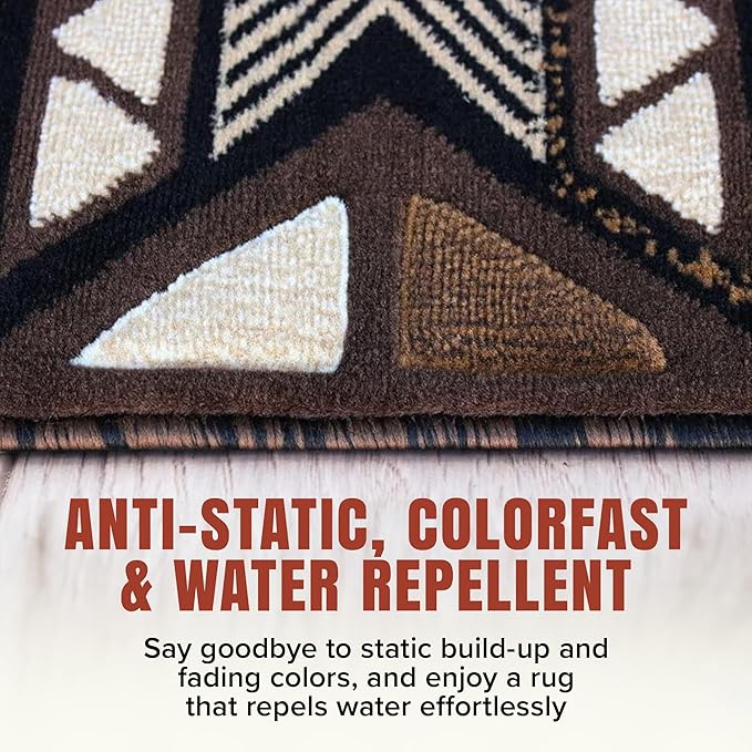 YHSF South West Native American Area Rug C318 - Easy Clean, Thick, Soft, Durable Native Tribal American Indian Inspired Rug for Bedroom/Living Room and More - Chocolate Brown, 2 Feet x 7 Feet