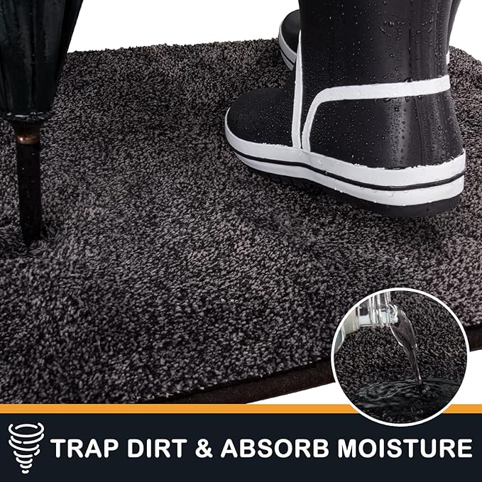 PURRUGS Dirt Trapping Door Mat 24" x 59", Non-Slip Machine Washable Entry Rug, Shoe Scraper, Dog Doormat, Super Absorbent Welcome Mat for Front & Back Door, Muddy Shoes & Paws, Charcoal