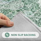 Uphome Green Bathroom Rugs, Distressed Farmhouse Boho Bath Mat, Non Slip Washable Soft Velvet Bath Mats for Bathroom Floor, Vintage Traditonal Bath Runner for Bathtub Sink Shower, 18x47 inch