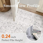 Gray Area Rug 7x9 Machine Washable Vintage Living Room Distressed Non Slip Carpet Traditional Indoor Bedroom Grey Retro Floral Accent Throw Large Rug for Office Kitchen Dining Room