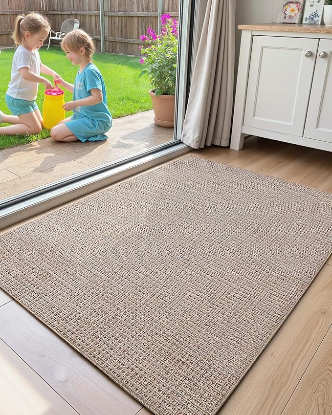 Color&Geometry Front Door Mat Indoor Non Slip Rubber Backing, 36"x55" Ultra Thin Entryway Doormat, Soft Absorbent Inside Doormat Washable Easy Clean Rugs for Entryway, Beige (Rolled-up NO Creases)