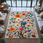 10x12 Colorful Flower Area Rugs, Floral Vintage Large Rugs, Floral Rugs, Botanical Rug, Washable Boho Botanical Non Slip Carpet for Living Room, Bedroom, Kids Room
