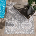 CAMILSON Indoor Outdoor Rug 8x10 Bohemian Medallion Floral Area Rugs for Indoor and Outdoor Patios Easy-Cleaning Non-Shedding Living Room Garden and Kitchen Washable Outside Carpet (8 x 10 / Beige)