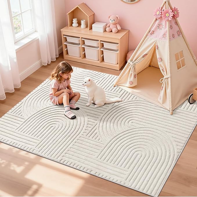 Pauwer 4x6 Washable Area Rugs for Living Room Modern Beige Solid Color Soft Fluffy Rugs for Bedroom Non Slip Boho Accent Indoor Mat Floor Carpet Cover for Kids Room Dining Room Kitchen Office, Beige