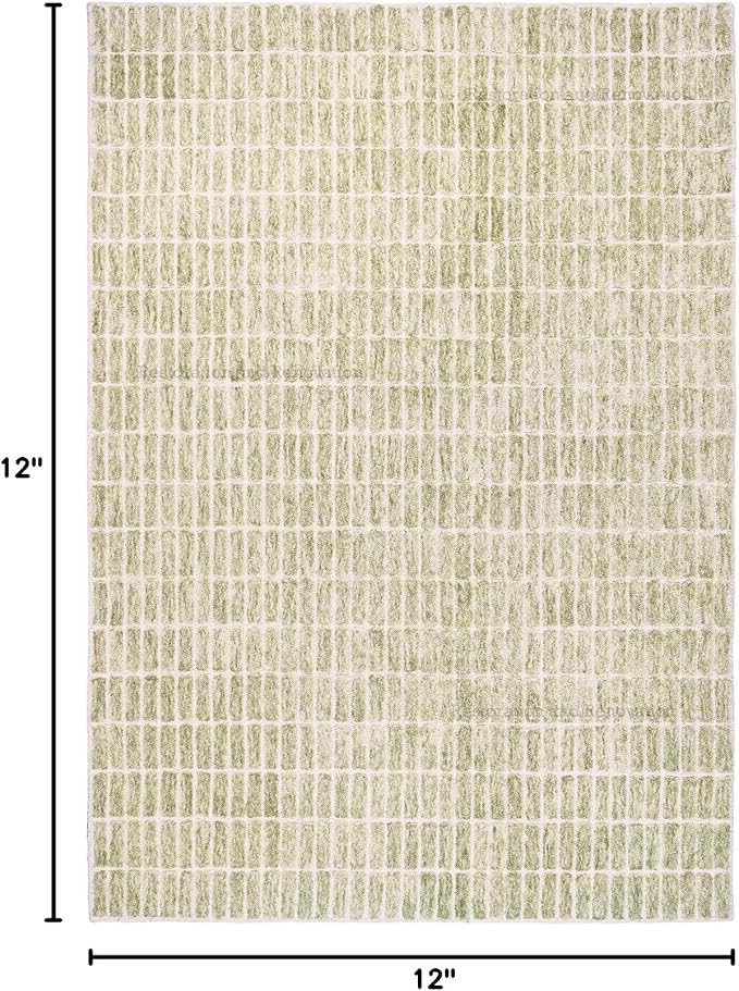 Hand-Tufted 100% Wool Area Rug – Unique Modern Geometric Grid Pattern, Soft Plush Textured Carpet for Living Room, Bedroom, Dining Room & Entryway (Light Green, 9' x 9' sq)