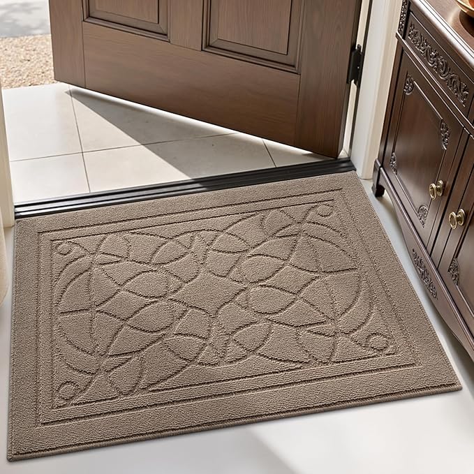 LUMI Door Mat Indoor Entrance 24"x36", Front Welcome Mat with Non-Slip Rubber Backing, Low Profile Dirt Trapper Inside Doormat for Entrance, Garage, Patio, Beige