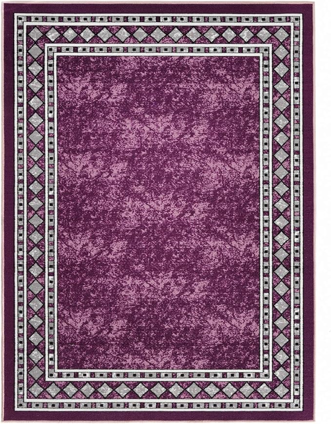 Antep Rugs Alfombras Modern Bordered 8x10 Non-Skid (Non-Slip) Low Profile Pile Rubber Backing Indoor Area Rugs (Purple, 7'10" x 10')