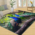 Peacock Rugs for Bedroom - 4x5 Rug, Peacock Couples Area Rugs for Living Room, Nature Carpet, Peafowl Washable Area Mat, Malachite Green Feather Carpet - Peafowl Home Decor & Gifts