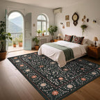GarveeHome Boho 8x10 Area Rugs for Living Room, Floral Vintage Rugs for Bedroom with Soft Low Pile, Non Slip Stain Resistant Washable Rug 8x10 for Dining Room Black Large Carpet for Office Playroom