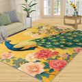 Classic Peacock Rug Large - 6x8 Rug, Peacock Peony Flower Washable Rugs for Living Room, Yellow Teal Turquoise Carpet, Non-Slip Area Rugs for Bedroom, Aesthetics Carpet - Peafowl Home Decor & Gifts