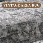 MontVoo-Vintage Area Rug 9X12 Grey Rugs for Living Room-Soft Distressed Printed Rugs for Bedroom-Non Slip Carpet-Machine Washable Rug for Dining Room Living Room Bedside Office