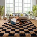 Upgrade Non-Slip Plush Rugs for Living Room, Soft Shaggy Carpets for Living Room, Fuzzy Rugs for Kids' Room, Perfect Decor for Modern Home Grid 8x10Feet