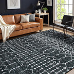 Lahome Moroccan Black 9x12 Rug for Living Room, Washable Non-Slip Ultra-Thin Stain Resistant Area Rug for Dining Room Table, Geometric Print Modren Indoor Carpet for Bedroom Office