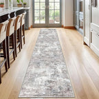 Modern Abstract Runner Rug 2x12, Beige Grey Neutral Washable Long Kitchen Runner Non-Slip Soft Hallway Rug Runner Thin Print Faux Wool Carpet for Entryway Bedroom Laundry Room Indoor