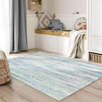 MUJOO Washable Rug 4x6.5,Small Area Rugs for Bedroom Living Room Office Playroom,Modern Abstract Non Slip Carpet,Indoor Throw Carpet,Low Pile Accent Neutral Blue