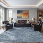 Area Rug Living Room Rugs - 10x12 Washable Large Soft Indoor Neutral Modern Abstract Low Pile Rug Carpet for Bedroom Dining Room Farmhouse Home Office - Dark Blue