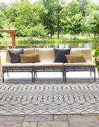 Unique Loom Outdoor Trellis Collection Area Rug - Tribal Trellis (10' 8" Square, Gray/ Black)
