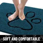Smiry Dog Door Mat for Muddy Paws, Absorbent Dirt Trapper Non Slip Quick Dry Washable Chenille Mat for Mud Dogs, Entry Rug for Indoor and Outdoor (30x20 Inches, Atlantic Blue and Black)