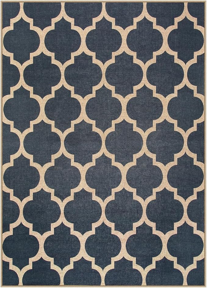 Lahome Moroccan Outdoor Rug 5x7, Easy Jute Blue Washable Rugs for Patio Living Room Outdoor Decor, Geometric Woven Area Rug Non Slip for Backyard, Thin Farmhouse Carpet for Bedroom Dining Room