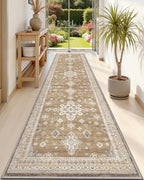 DEXI Hallway Runner Rug 3x10, Distressed Non Slip Runners Carpet, Boho Vintage Soft Thin Indoor Rug, Stain Resistant Washable Entry Mat for Entryway Kitchen Laundry Room Living Room, Light Brown