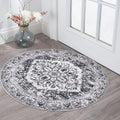 KOZYFLY Round Rug 3 Ft Rugs for Entryway Washable Circle Entrance Rug Non Slip Round Doormat Indoor Printed Faux Wool Round Front Door Mat Floor Carpet for Backdoor, Entryway, Bedroom, Grey
