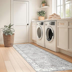 jinchan Fiora Runner Rug 2x6 Machine Washable Hallway Rug Grey Vintage Floral Print Non-Slip Low Pile Ultra-Thin for Kitchen, Entryway, Laundry Room, Bedroom, Farmhouse (2‘x6’, Grey)