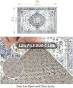 Enkor Area Soft Rugs 2x3 Washable Non Slip Boho Small Floor Entryway Rugs for Living Room Bedroom, Vintage Style Farmhouse Mat for Kitchen Blue & White