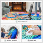 Peacock Area Rug 5x7-5x7 Rug, Boho Floral Rugs for Living Room, Colorful Carpet, Oil Painting Art Washable Area Rugs for Bedroom, Aesthetics Carpet - Peafowl Home Decor & Gifts