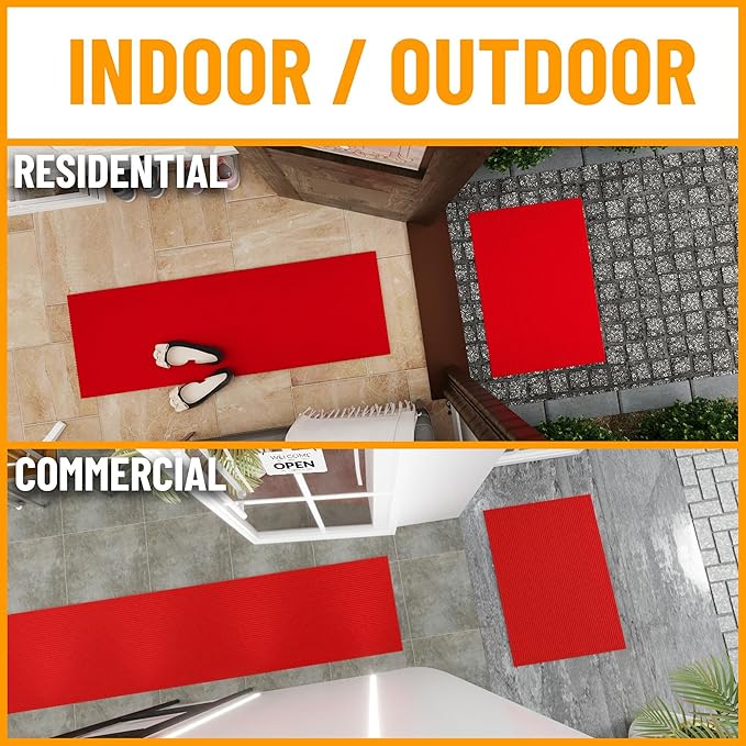 Ottomanson 5' x 6'6" Mud Mat Area Rug Scraper Carpet - Non-Slip, Dirt Trapping for Indoor & Outdoor Use - Ideal for Entryway, Garage, Kitchen, Patio & High-Traffic Areas, Red