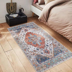 COMSLE Area Rug 2x4 Faux Wool Throw Rug for Entryway, Boho Washable Small Rugs Non-Slip Distressed Carpet Soft Accent Floor Rug for Indoor Entrance, Bedroom, Living Room, Kitchen (Rust Red)