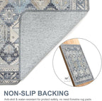 Bavni Runner Rug 2x10 Machine Washable Vintage Distressed Print Ultra-Thin Chenille Hallway Bedroom Kitchen Entrance Accent Rug, Low Pile Lightweight Non Slip with Gripper, Brown & Blue
