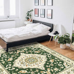 Green Bohemian Rectangular Area Rugs for Living Room Bedroom 3 x 5 ft Vintage Farmhouse Floral Pattern Non-Shedding Soft Low Pile Rug Non Slip Washable Rug for Nursery Entryway Playroom