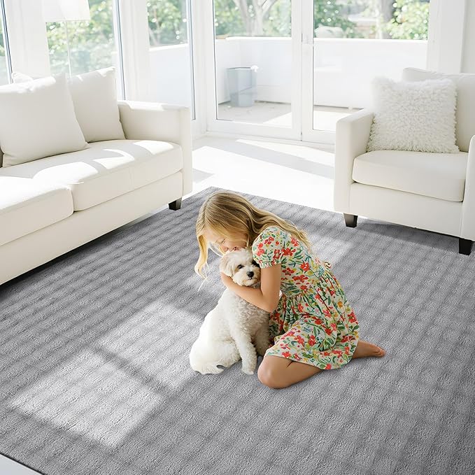 CAMILSON Modern Gray Non Slip Rug 8x10 Ultra Soft High Pile Area Rugs Non Skid Rubber Backing Durable & Easy to Clean Carpet for Living Room Bedroom Kids Room Indoor Use (8 x 10 Gray)