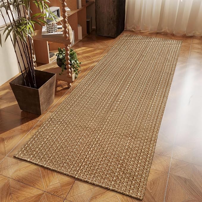 Bathroom Runner Rug,Boho 2x6 ft Hallway Runner,Braided Style Neutral Kitchen Runner Rugs,Faux Jute Rug with Rubber Backing,Machine Washable Solid Entryway Runner Non Slip,Light Brown