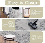 Washable Rugs 5x7 Area Rugs for Living Room, Thin Carpet for Bedroom, Soft Faux Wool Retro Dining Room Rug，Non Slip&Non-Shedding Resistant Low Pile Vintage Print Rug for Home Office (Grey/Blue)
