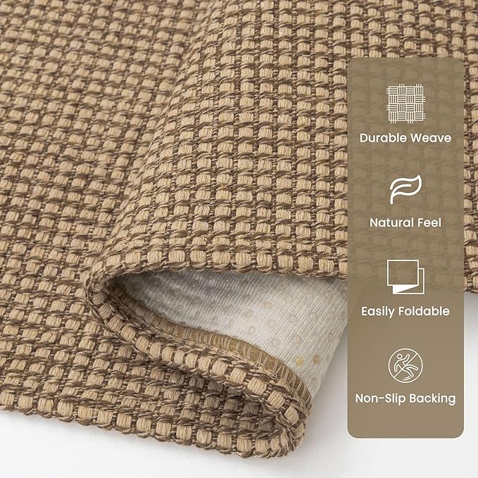 Braided Area Rug 6x9 Ft Washable Rugs for Living Room Non Slip Bedroom Rugs Boho Dining Room Rug Cotton Living Room Woven Floor Carpet for Nursery Playroom, Orange/Tan/Brown