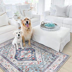 Lahome Boho Round Rug - 9Ft Washable Area Rug, Non-Slip Small Bathroom Rug, Lightweight Bedroom Throw, Oriental Distressed Print Carpet for Entryway, Sofa, Nursery, Kids Room
