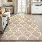 Lahome Moroccan Living Room Carpet - 4x6 Area Rug Washable Non-Slip Soft Rugs for Bedroom Ultra-Thin Throw Rug for Office, Modern Print Indoor Carpet Rug for Laundry Room Kitchen (Taupe, 4'x6')