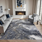 Abstract 6x9 Area Rugs: Modern Washable Rug for Living Room Bedroom Dining Room Indoor - Thin Low Pile Non-Slip Large Carpet - Black Gold