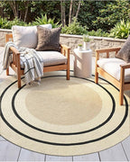 DEXI Round Jute Rug Natural Fiber 5x5, Braided Woven Area Rugs No Shed, Soft Neutral Rustic Carpet Mat for Indoor Outdoor Patio Dining Living Room Bedroom Farmhouse, 5ft, Ivory/Black