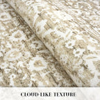 Runner Rug 2x10, Beige Tan White Washable Long Hallway Rug Runner Non-Slip Soft Kitchen Runner Thin Printed Faux Wool Super Soft Carpet for Entryway Bedroom Laundry Room Indoor Home Decor