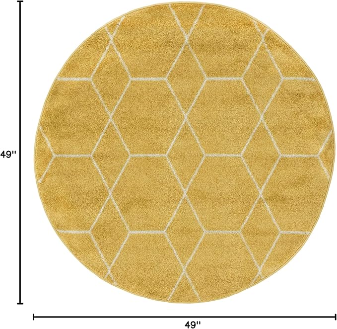 Unique Loom Trellis Frieze Collection Area Rug - Geometric (4' 1" Round Yellow/Ivory)
