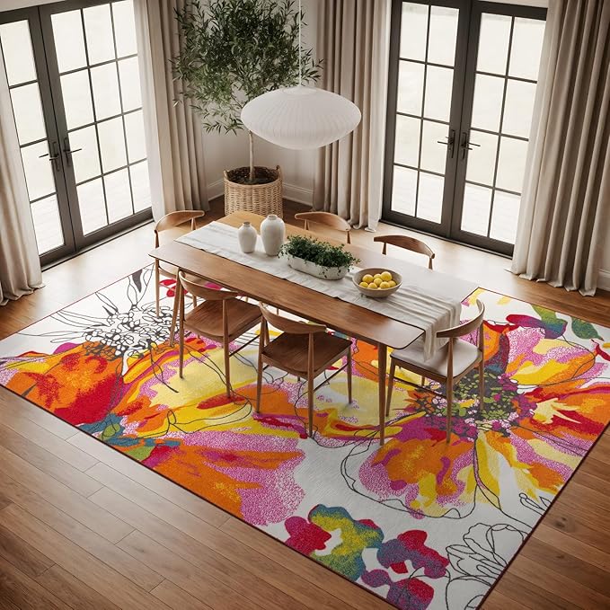 Rugshop Multi Bright Flowers Non Slip Non-Shedding Area Rug for Living Room, Dining Room and Large Spaces, 9' x 12'