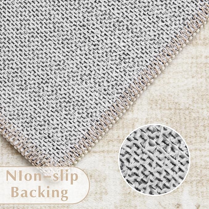 Vintage Living Room Area Rug - 8x10 Large Machine Washable Boho Moroccan Rug Distressed Farmhouse Rugs for Bedroom - Soft Non-Slip Indoor Carpet for Dining Room Office Nursery(Boho Beige, 8'x10')