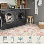 Lahome Vintage Floral 8x10 Area Rugs,Soft Living Room Rugs Boho Large Area Rug Machine Washable, Low Pile Pink Rugs for Bedroom Girls Carpet for Nursery Rug Playroom Dining Room(8'X10',Beige)