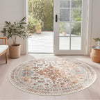 zesthome Washable Round Rug - 5ft Ultra-Thin Circle Area Rugs, Vintage Non-Slip Low Pile Rug for Living Room, Stain Resistant Rug for Bedroom, Entryway, Kitchen, Nursery